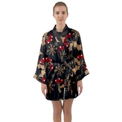 Christmas-pattern-with-snowflakes-berries Long Sleeve Satin Kimono