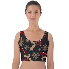 Christmas-pattern-with-snowflakes-berries Velvet Crop Top