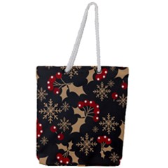 Christmas-pattern-with-snowflakes-berries Full Print Rope Handle Tote (large)