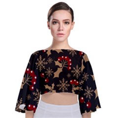 Christmas-pattern-with-snowflakes-berries Tie Back Butterfly Sleeve Chiffon Top