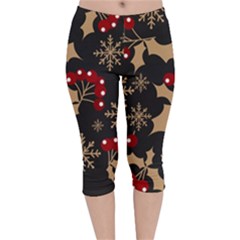 Christmas-pattern-with-snowflakes-berries Velvet Capri Leggings 