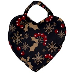 Christmas-pattern-with-snowflakes-berries Giant Heart Shaped Tote