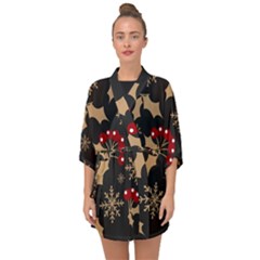 Christmas-pattern-with-snowflakes-berries Half Sleeve Chiffon Kimono