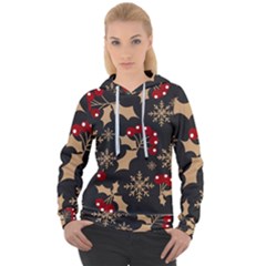 Christmas-pattern-with-snowflakes-berries Women s Overhead Hoodie