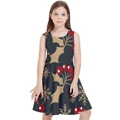 Christmas-pattern-with-snowflakes-berries Kids  Skater Dress