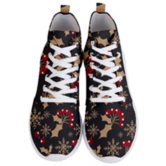 Christmas-pattern-with-snowflakes-berries Men s Lightweight High Top Sneakers by Simbadda