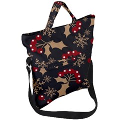 Christmas-pattern-with-snowflakes-berries Fold Over Handle Tote Bag