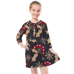 Christmas-pattern-with-snowflakes-berries Kids  Quarter Sleeve Shirt Dress