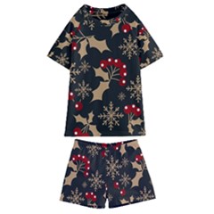 Christmas-pattern-with-snowflakes-berries Kids  Swim Tee And Shorts Set