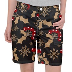 Christmas-pattern-with-snowflakes-berries Women s Pocket Shorts