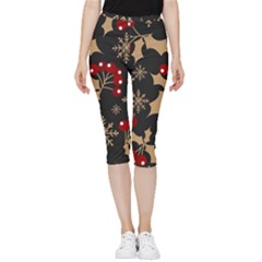 Christmas-pattern-with-snowflakes-berries Inside Out Lightweight Velour Capri Leggings 