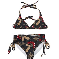 Christmas-pattern-with-snowflakes-berries Kids  Classic Bikini Set