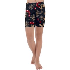 Christmas-pattern-with-snowflakes-berries Kids  Lightweight Velour Capri Yoga Leggings