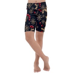 Christmas-pattern-with-snowflakes-berries Kids  Lightweight Velour Cropped Yoga Leggings