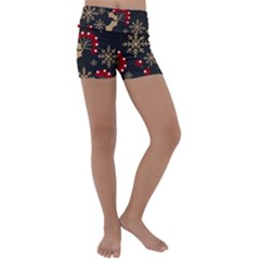 Christmas-pattern-with-snowflakes-berries Kids  Lightweight Velour Yoga Shorts