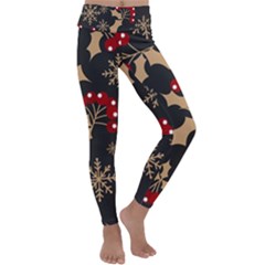 Christmas-pattern-with-snowflakes-berries Kids  Lightweight Velour Classic Yoga Leggings