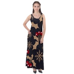 Christmas-pattern-with-snowflakes-berries Sleeveless Velour Maxi Dress