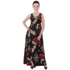 Christmas-pattern-with-snowflakes-berries Empire Waist Velour Maxi Dress