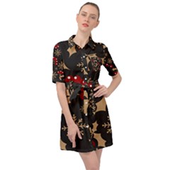 Christmas-pattern-with-snowflakes-berries Belted Shirt Dress