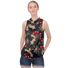 Christmas-pattern-with-snowflakes-berries High Neck Satin Top