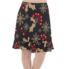 Christmas-pattern-with-snowflakes-berries Fishtail Chiffon Skirt