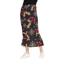 Christmas-pattern-with-snowflakes-berries Maxi Fishtail Chiffon Skirt