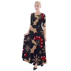 Christmas-pattern-with-snowflakes-berries Half Sleeves Maxi Dress