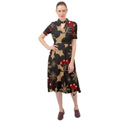 Christmas-pattern-with-snowflakes-berries Keyhole Neckline Chiffon Dress