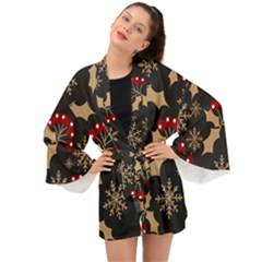 Christmas-pattern-with-snowflakes-berries Long Sleeve Kimono