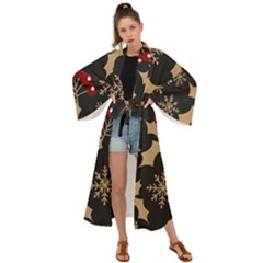 Christmas-pattern-with-snowflakes-berries Maxi Kimono