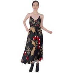 Christmas-pattern-with-snowflakes-berries Tie Back Maxi Dress