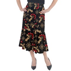 Christmas-pattern-with-snowflakes-berries Midi Mermaid Skirt