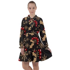 Christmas-pattern-with-snowflakes-berries All Frills Chiffon Dress