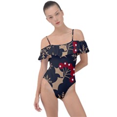 Christmas-pattern-with-snowflakes-berries Frill Detail One Piece Swimsuit by Simbadda