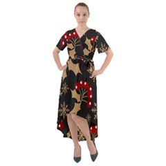 Christmas-pattern-with-snowflakes-berries Front Wrap High Low Dress