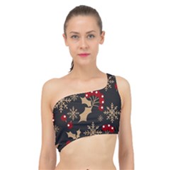 Christmas-pattern-with-snowflakes-berries Spliced Up Bikini Top 