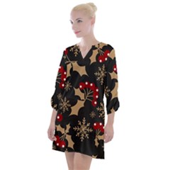 Christmas-pattern-with-snowflakes-berries Open Neck Shift Dress