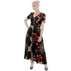 Christmas-pattern-with-snowflakes-berries Button Up Short Sleeve Maxi Dress