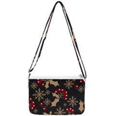 Christmas-pattern-with-snowflakes-berries Double Gusset Crossbody Bag