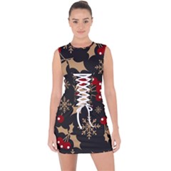 Christmas-pattern-with-snowflakes-berries Lace Up Front Bodycon Dress