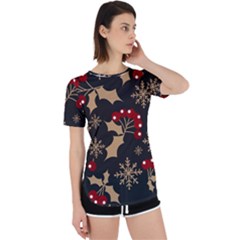 Christmas-pattern-with-snowflakes-berries Perpetual Short Sleeve T-shirt