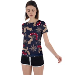 Christmas-pattern-with-snowflakes-berries Back Circle Cutout Sports Tee