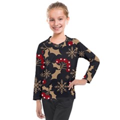 Christmas-pattern-with-snowflakes-berries Kids  Long Mesh Tee