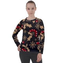 Christmas-pattern-with-snowflakes-berries Women s Long Sleeve Raglan Tee