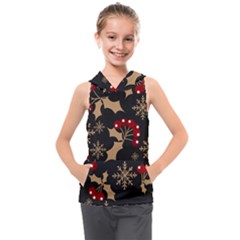 Christmas-pattern-with-snowflakes-berries Kids  Sleeveless Hoodie