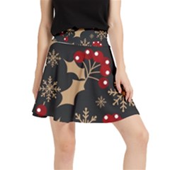 Christmas-pattern-with-snowflakes-berries Waistband Skirt