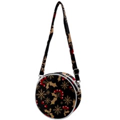 Christmas-pattern-with-snowflakes-berries Crossbody Circle Bag