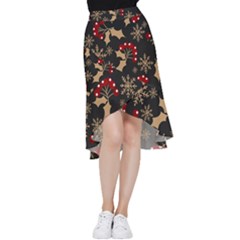 Christmas-pattern-with-snowflakes-berries Frill Hi Low Chiffon Skirt