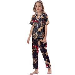 Christmas-pattern-with-snowflakes-berries Kids  Satin Short Sleeve Pajamas Set