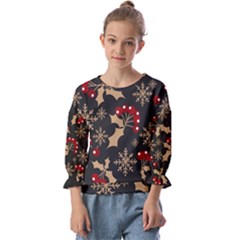 Christmas-pattern-with-snowflakes-berries Kids  Cuff Sleeve Top